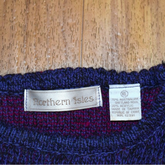 Northern Isles Sweater Womens XL Purple Shetland Wool Blend Snowflake Vintage - Picture 3 of 4